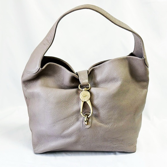 DOONEY & BOURKE Pebbled Leather Gray Logo Lock Sac Size 12”x12.5”x5” - Picture 2 of 12